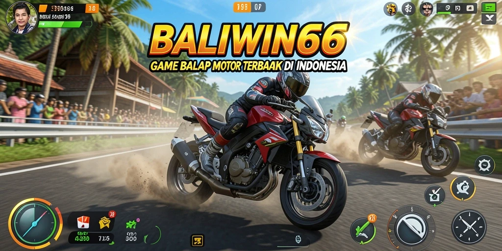 Screenshot utama BALIWIN66 menampilkan aksi balap motor yang mendebarkan.
