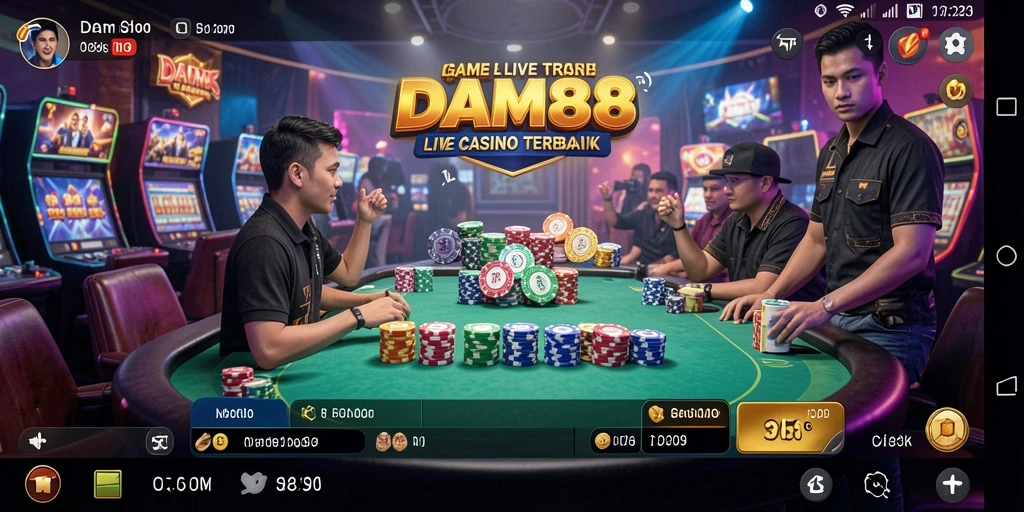 Screenshot dari gameplay Live Casino di DAM88 dengan dealer profesional.