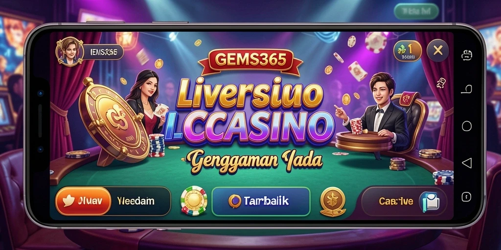 Screenshot gameplay Live Casino GEMS365 menampilkan dealer profesional dan pemain yang terlibat.