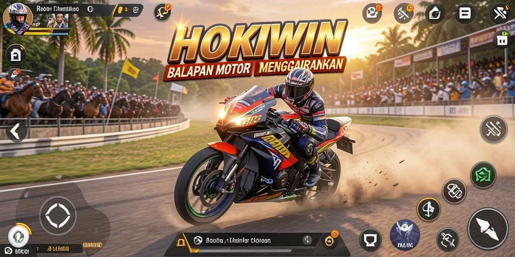 Gambaran gameplay balapan motor seru HOKIWIN dengan aksi mendebarkan.