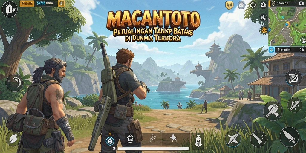 Screenshot gameplay menampilkan karakter menjelajahi dunia terbuka yang luas.