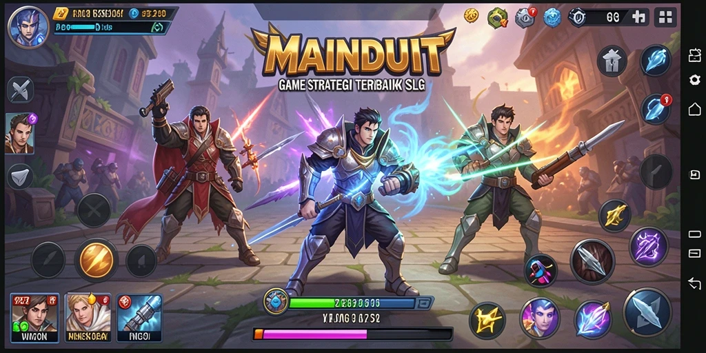 Tangkapan layar gameplay MAINDUIT yang menunjukkan pertempuran strategi yang dinamis.