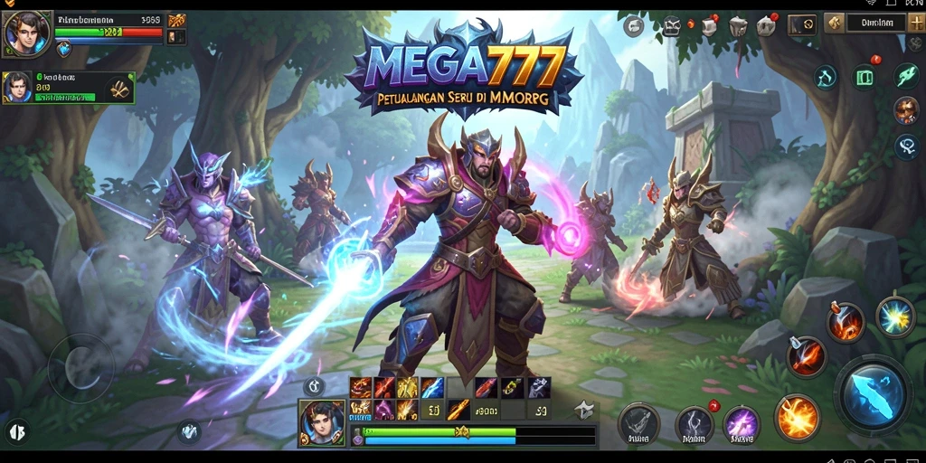 Screenshot gameplay MEGA777 menampilkan pertempuran epik di dunia fantasi.