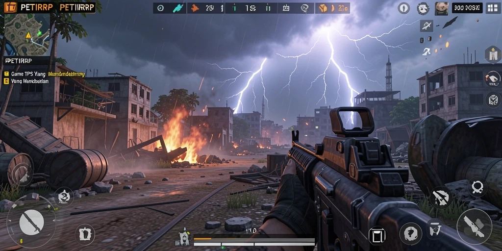 Screenshot utama PETIRRP menampilkan aksi mendebarkan dalam gameplay TPS.