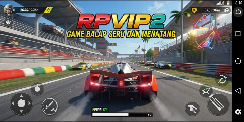Tampilan gameplay RPVIP2 yang mengasyikkan di trek balap.