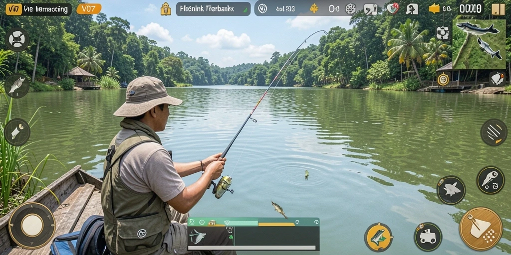 Tampilan gameplay V07 yang mendebarkan dengan aksi memancing menyenangkan.